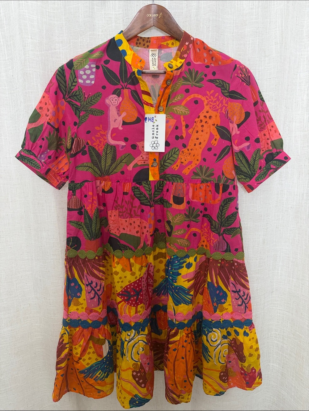 Uncle Frank Colorful Jungle Print Tiered Dress Size X-Small Excellent Condition